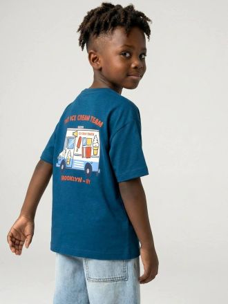 Vertbaudet Jungen T-Shirt mit Motiv vorn und hinten, mit Recycling-Baumwolle aquamarine