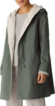 Eileen Fisher Hooded Reversible Coat in Bay Leaf at Nordstrom, Size Xx-Small