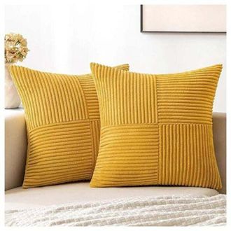 OEM Juego De 4 Fundas De Coj&iacute;n De 45 X 45 Cm - Pana - Estilo Bohemio - Aspecto Est&eacute;tico - Ideal Para Sof&aacute;, Dormitorio Y Sal&oacute;n - Amarillo Brillante -crezuo
