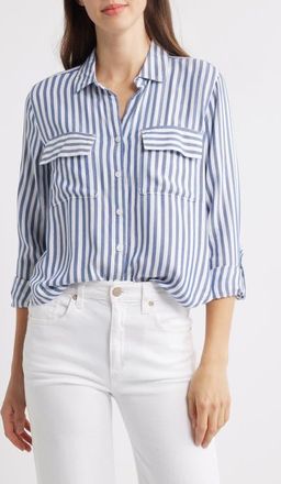 Beach Lunch Lounge Fallon High-Low Button-Up Shirt in Starry Night at Nordstrom, Size Large