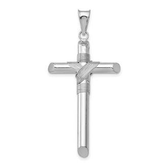 Diamond2Deal 14K White Gold Center Wrap Tube Cross Pendant