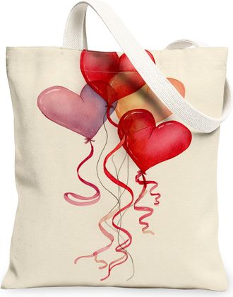 Generic Heart Balloon Canvas Tote Bags, Romantic Party Design Reusable Shopping Bags, Lightweight Washable Shoulder Strap Canvas Fo, Cream, 13x15 Inch