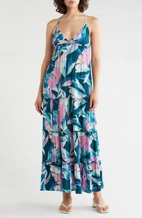 Lovestitch Empire Maxi Dress in Teal/Dusty Orchid at Nordstrom Rack, Size Medium