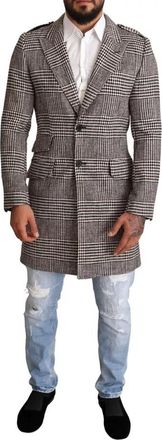 Dolce & Gabbana Gray Check Plaid Long Trench Coat Mens Jacket