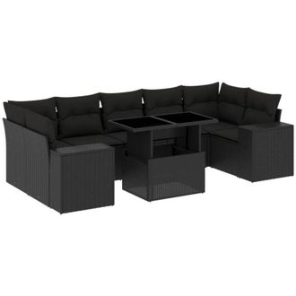 vidaXL Set De Sof&aacute;s De Jard&iacute;n 8 Piezas Y Cojines Rat&aacute;n Sint&eacute;tico Negro Vidaxl