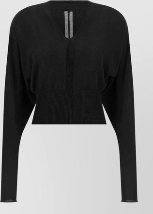 Rick Owens virgin wool ribbed v-neck cropped long-sleeve knitted top