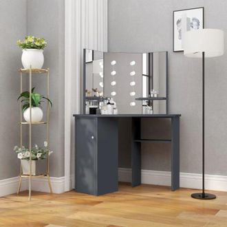 vidaXL Tavolino da Trucco Angolare con led Grigio 111x54x141,5 cm
