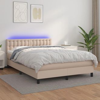 vidaXL Vidaxl - Cama Box Spring Colch&oacute;n Led Cuero Sint&eacute;tico Capuchino 140x190cm