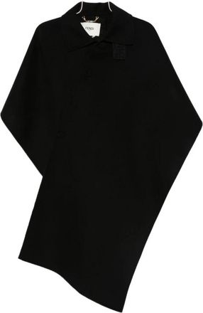 Fendi Zwarte knoopjassen met spread kraag - Dames - Ponchos - Zwart - XS - Jassen
