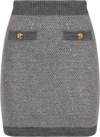 Elisabetta Franchi Sequin Knit Mini Skirt - Dames - Korte rokken - Grijs - M - Wol - Rokken