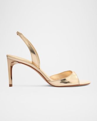 Schutz Scarlett Metallic Leather Mid-Heel Slingback Sandals