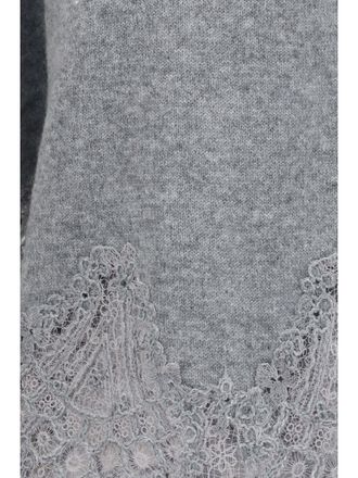 Ermanno Scervino Womens Boat-Neck Lace Sweater Grey Cashmere (capra Hircus)