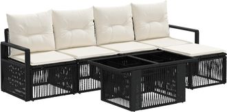 vidaXL Conjunto De Sof&aacute;s De Jard&iacute;n 6 Uds. Negro Y Blanco Crema Vidaxl