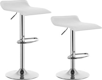 Woltu Woltu - 2x Taburetes De Bar Regulable En Altura Cuero Artificial Acero Cromado Asiento Acolchado Silla De Bar Taburetes Alto Cocina Blanco