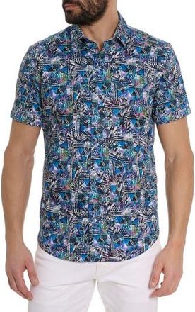 Robert Graham Pullman Short Sleeve Button Up Shirt in Black/Blue Multi at Nordstrom Rack, Size X-Large