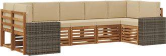 vidaXL Conjunto De Sof&aacute;s De Exterior 7 Uds. Natural Y Beige Poli&eacute;ster Vidaxl