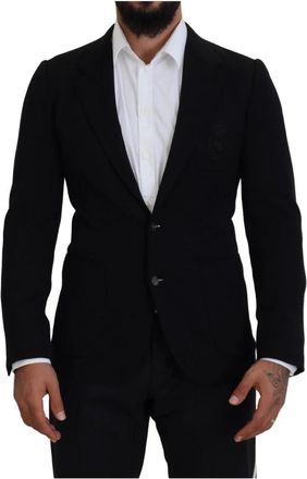 Dolce & Gabbana Zwarte wollen blazer met Crown Bee-borduursel - Heren - Blazers - Zwart - S - Wol - Jassen