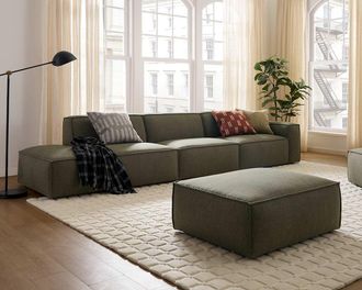 Castlery Jonathan Extended Side Chaise Sofa Left Facing with Ottoman, Performance Twill Moss, Modular, Low-Profile for Castlery