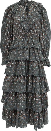 Ulla Johnson Odile Ruffled Midi Dress in Olive Cotton