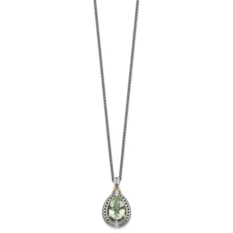 Diamond2Deal Sterling Silver with 14K Accent Diamond and Green Quartz Pendant Necklace