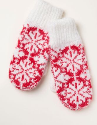 Fat Face FatFace Red Shelter Snowflake Fairisle Mittens