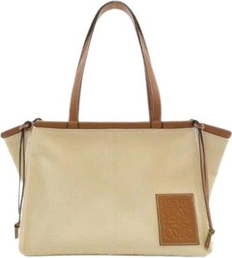 Loewe Pre-owned Cushion Tote Small Canvas Calf Tote Bag - Dames - Vintage Shopper - Beige - ONE Size - Leer - Vintage