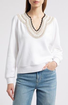Rails Sava Crochet Stitch Cotton Sweatshirt in White With Crochet at Nordstrom Rack, Size Small