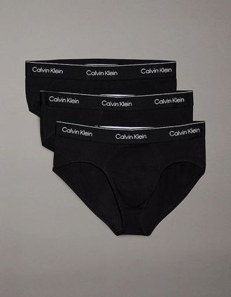 Calvin Klein Mens Calvin Klein 3 Pack Icon Cotton Stretch Mens Hip Briefs - Black with Black WB - Size: 37/36/32