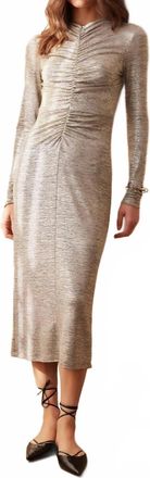 Fifteen Twenty Ruched Selena Midi Dress In Gold Dust