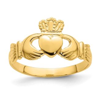 Diamond2Deal 14k Yellow Gold Polished Claddagh Ring (size 7)