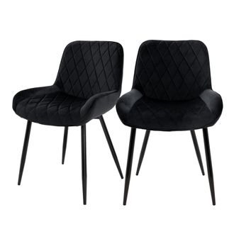 ML Design Ml-design - Set 2x Sillas De Comedor Negro Estilo Moderno Asiento Tapizado Con Aspecto De Terciopelo Patas De Metal Negras Con Respaldo Y Apoyabrazos 