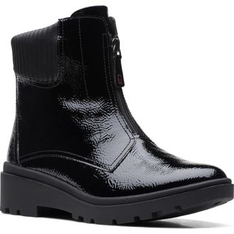 Clarks Calla Zip Waterproof Boot in Black Crinklepat at Nordstrom Rack, Size 7