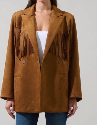 Sugarlips Rufina Fringe Collared Jacket In Brown