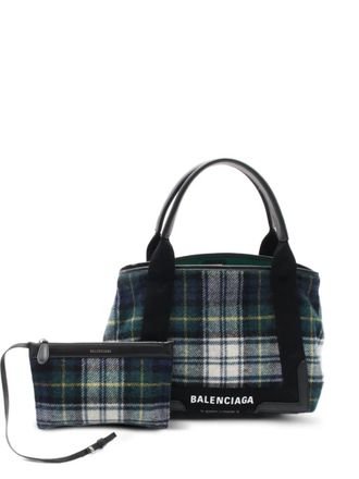 Balenciaga 2010s small Navy Cabas check-pattern tote bag - Green