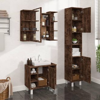 vidaXL Set De Muebles Ba&ntilde;o 3 Pzas Madera Contrachapada Roble Ahumado Vidaxl