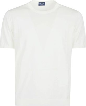 Drumohr Gebreid katoenen T-shirt - Heren - Ronde hals truien - Wit - M - Katoen - Truien & Vesten
