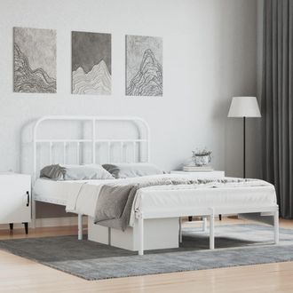 Berkfield Home Metal Bed Frame with Headboard White 120x190 cm Small Double