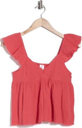 Abound Cotton Gauze Flutter Sleeve Babydoll Top in Red Saucy at Nordstrom Rack, Size X-Small