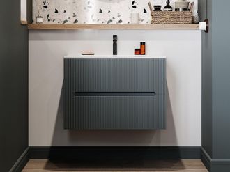 Vente-Unique Mobile sospeso 80 cm con lavabo incorporato Striato Grigio - PAVANI