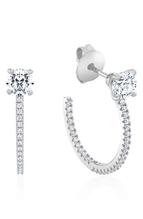 Crislu Brilliant-Cut Pav&eacute; Cubic Zirconia Huggie Hoop Earrings in Pure Platinum /Clear Stone at Nordstrom
