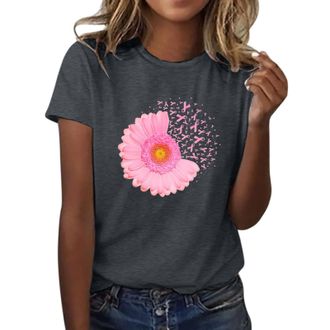 Generic Tops & T-Shirts Breast Cancer Women Ribbon Printed Graphic T Shirts Crewneck Girls Breast Cancer Merchandise UK Breast Cancer Gifts