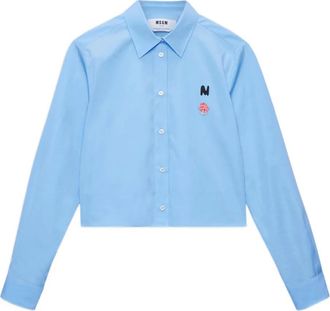 Msgm rose-embroidered cropped shirt - Blue