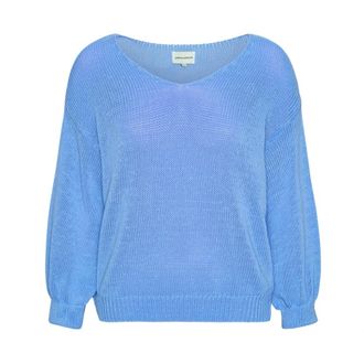 Americandreams Milana LS Light Cotton Knit - Dames - V-hals truien - Blauw - M - Katoen - Truien & Vesten