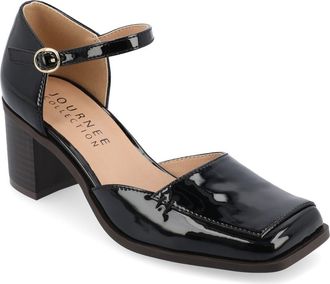 Journee Collection Evangeline Block Heel Pump in Black Patent at Nordstrom Rack, Size 9.5