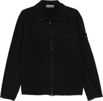 Stone Island Light Jackets, male, Black, M, Zip Pocket Shirt Jacket