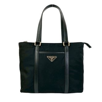 Prada Black Nylon Leather Handbag Tote Bag (Pre-Owned)