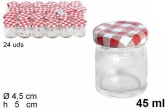 Trade Shop Trade Shop - Set 24 Unids De Vidrio De Contenedor De Jarro Redondo Con Tapa De Jarcelini 45ml 103216