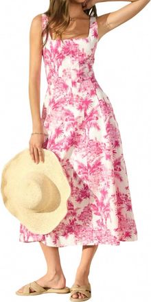 Dress Forum Laguna Palm Square Neck Paneled Dress In Hot Pink/white