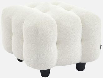 Sweeek Sweeek - Puff, reposapiés para sofá 2 plazas Leon borreguito texturizada, Leon, Blanco, 69x59x48 cm
