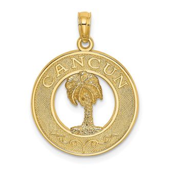 Diamond2Deal 14k Yellow Gold CANCUN with Palm Tree Circle Charm Pendant